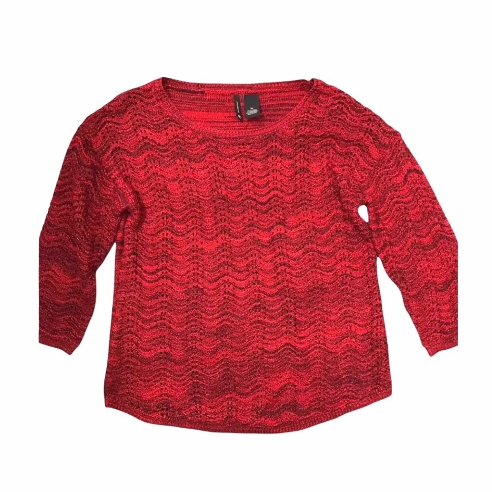 New Directions red sparkly sweater XL scoop neck/ three quarter sleeves